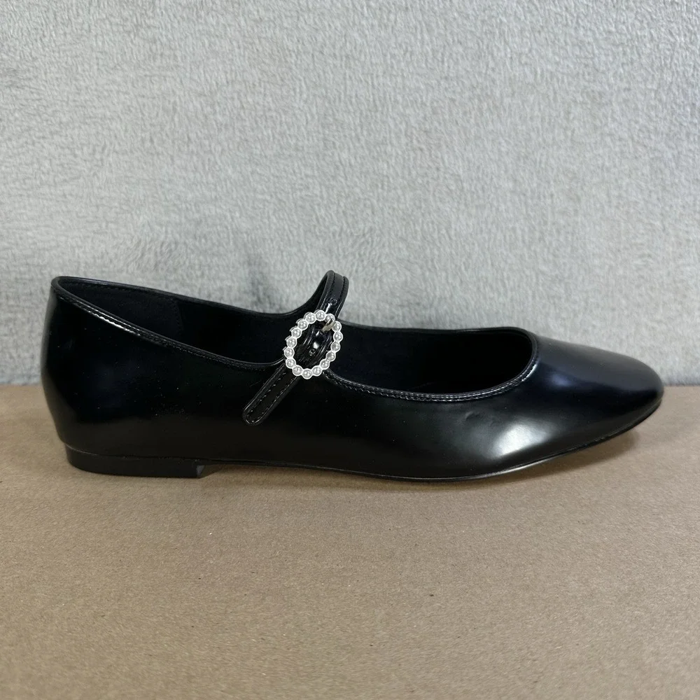 J Crew Black Mary Jane Flats‎ Round Toe Sparkle Buckle Women's US 6.5 M